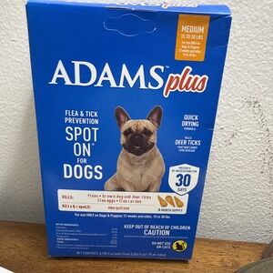 2 Packs (6 Dose Total/15-30 Lbs) - Adams Plus Fleas & Tick Medium Dogs Topical